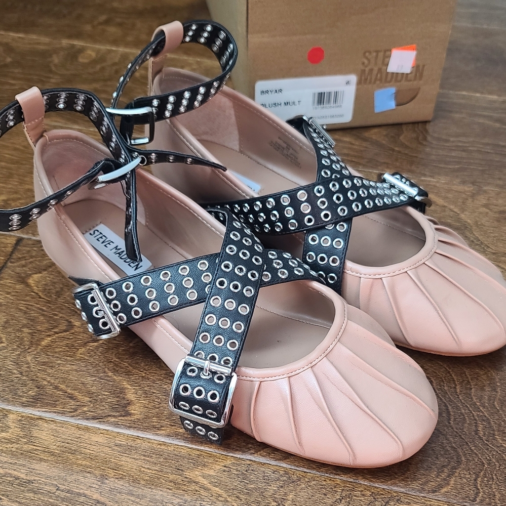 Steve Madden Pink Flats with Black Studded Straps
